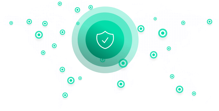 Global VPN security network with multiple server locations represented on a world map